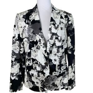 NEW Covington Size XL Missy One Button Blazer Jacket Black White Floral Career